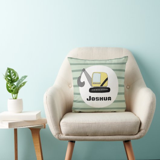Coussin Boys Cute Construction Digger Excavator et Nom (Chaise)