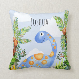 Coussin Boys Jungle Aquarelle Dinosaure et nom Enfants