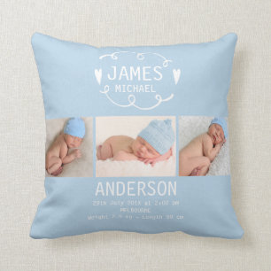 Coussin Boys Light Blue Photo Faire-part de naissance Cush