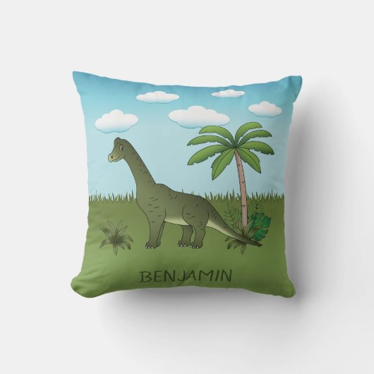 Coussin Brachiosaure dinosaure mignon Ciel bleu Nom person (Recto)