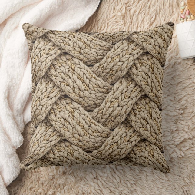 Coussin Braided Thread Knit Texture – Warm Beige (Couverture)