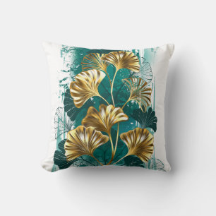 Coussin Branche avec Feuilles d'or Ginko Biloba