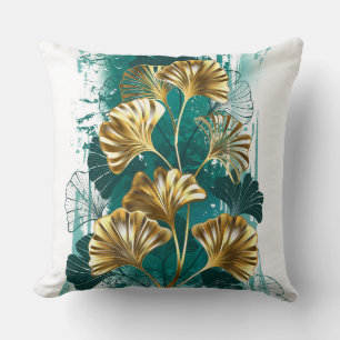 Coussin Branche avec Feuilles d'or Ginko Biloba