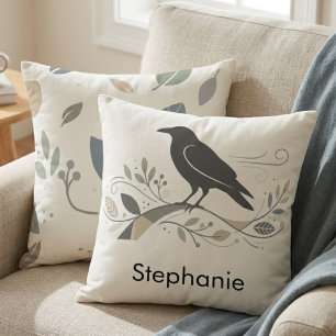 Coussin Branche Botanique Corbeau Neutre