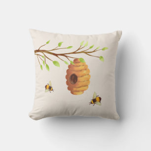 Coussin Branche d'arbre avec des abeilles à miel et des ru