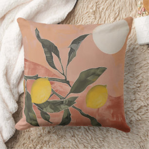 Coussin Branche de citron de saumon avec Abstrait minimali