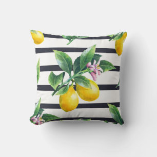 Coussin Branche de citron : lisière d'aquarelle d'agrumes