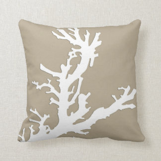 Coussin Branche de corail - blanc sur taupe