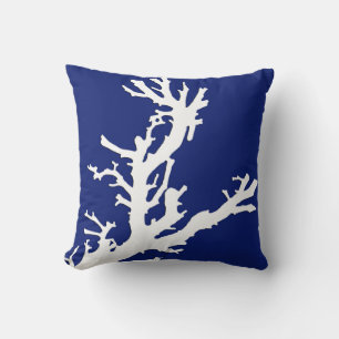 Coussin Branche de corail - bleu marine et blanc