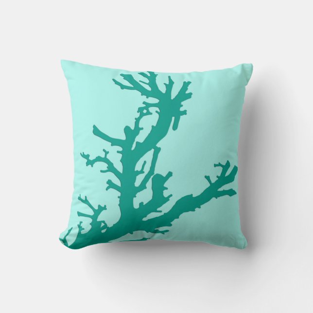 Coussin Branche de corail - turquoise et aqua (Recto)