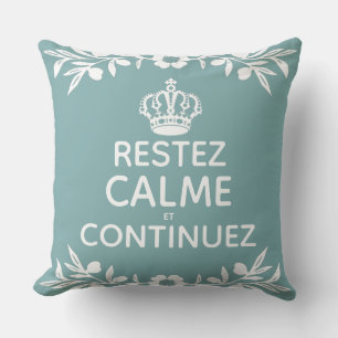 Coussin Branche d'olive blanche bleue Français Garder Calm
