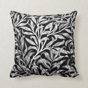 Coussin Branche, noir, blanc et gris de saule de William