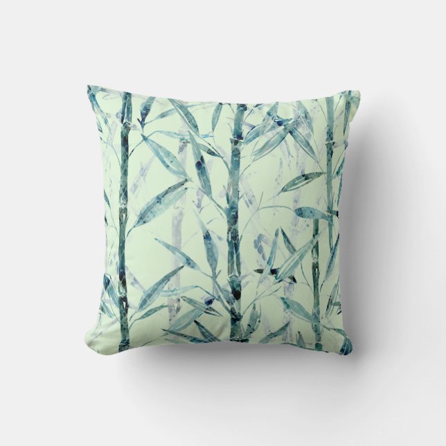 Coussin Branches, blanc, vert, leaves, bamboo (Recto)