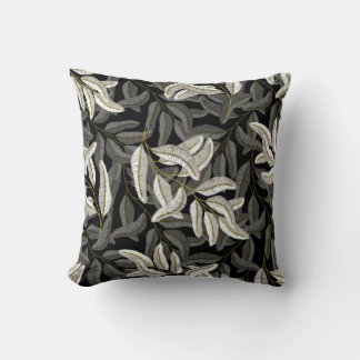 Coussin Branches brodées : imprimé noir-blanc.