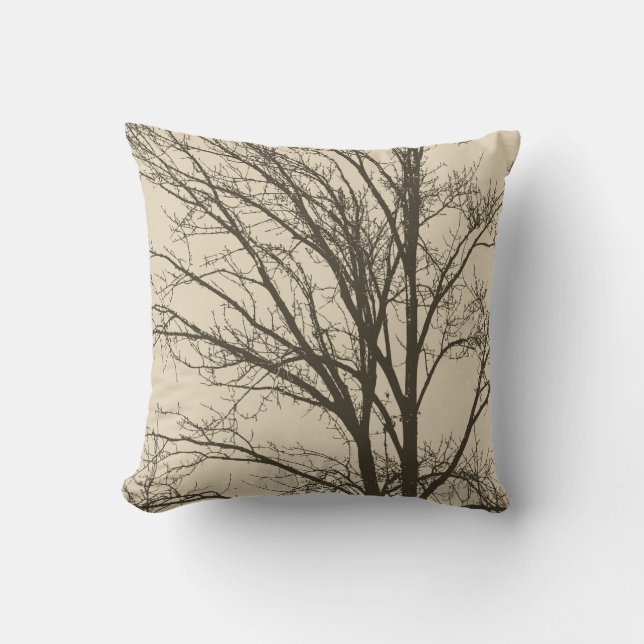 Coussin Branches d'arbre crèmes de brun de beige (Recto)