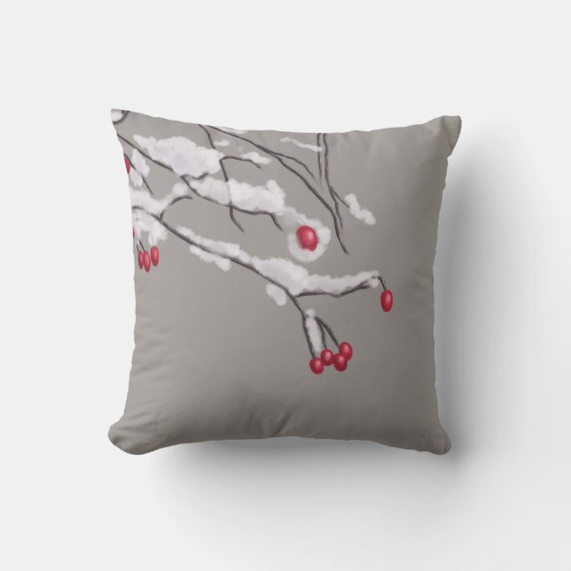 Coussin Branches De Baies D'Hiver Couvertes De Neige (Recto)