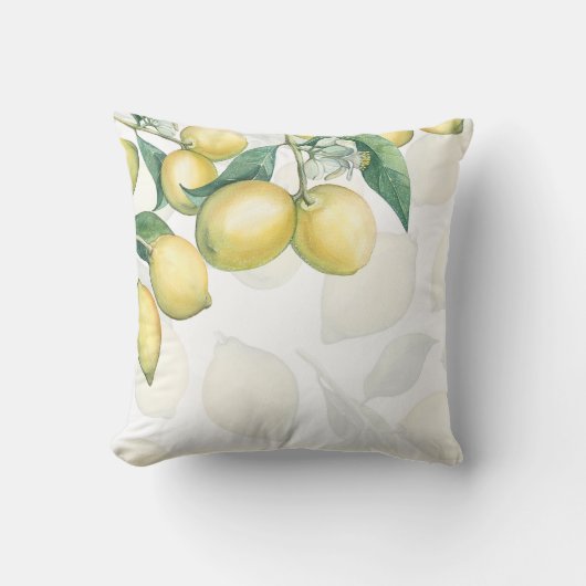 Coussin Branches de Citron Blanc & Jaune Campagne Chic Rus (Recto)