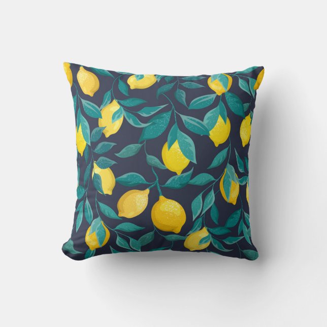 Coussin Branches de citron : Bleu Décoratif sans joint (Recto)