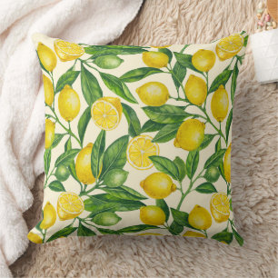 Coussin Branches de citron vert et jaune