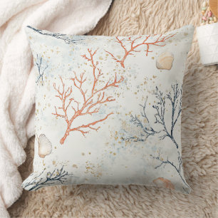 Coussin Branches de corail organiques modernes beige bleu