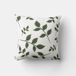 Coussin Branches de feuillage avec Feuilles verts en blanc