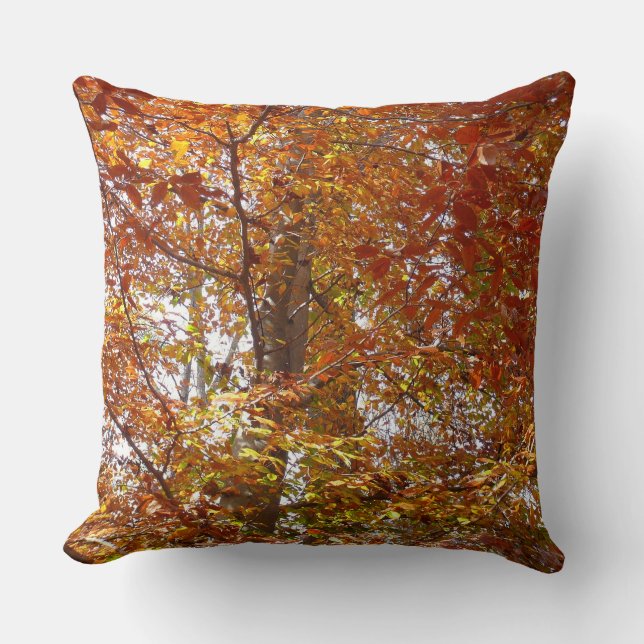 Coussin Branches de feuilles orange Automne Nature (Recto)