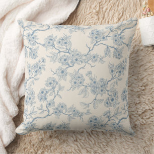 Coussin Branches de fleurs de cerisier en bleu et blanc ca