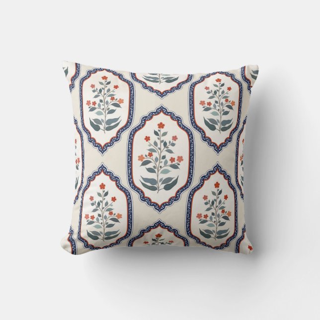 Coussin Branches de fleurs orientales : Kalamkari Indian. (Recto)