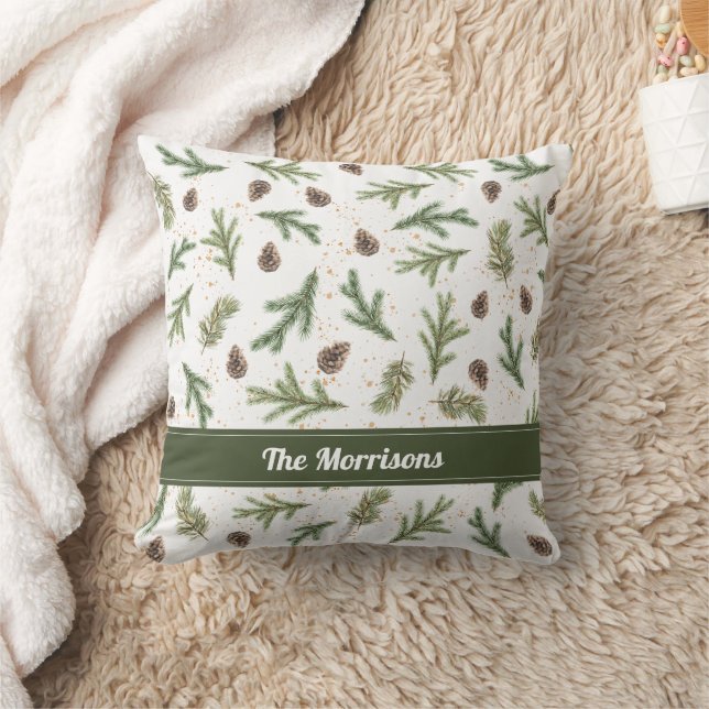 Coussin Branches de forêt verte avec pommes de pin (Couverture)