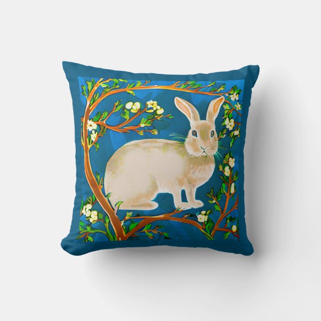 Coussin Branches de lapin sauvage et de fleurs (Recto)