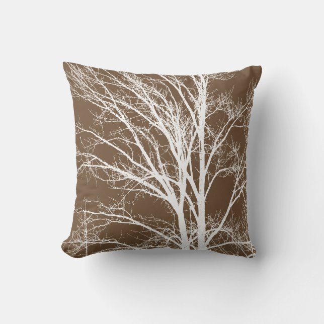 Coussin Branches de l'arbre blanc et Brown (Recto)