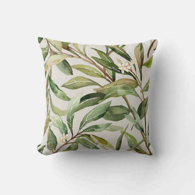 Coussin Branches d'olivier à l'aquarelle Botanique (Recto)