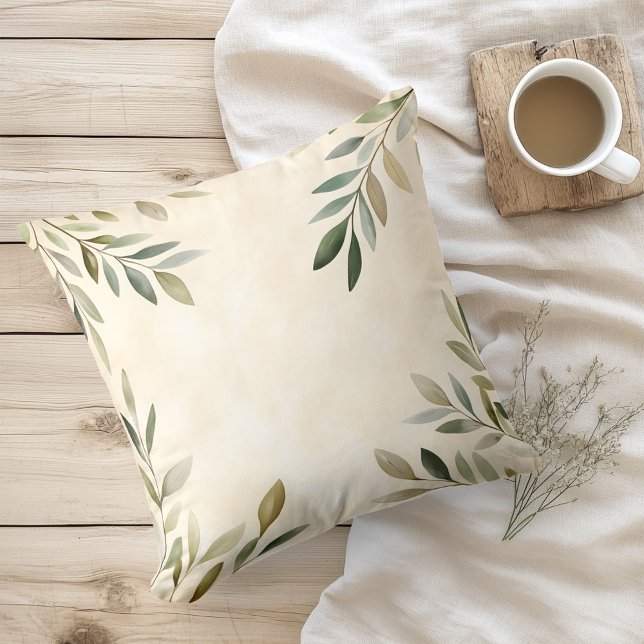 Coussin Branches d'olivier rustiques à l'aquarelle (Créateur téléchargé)