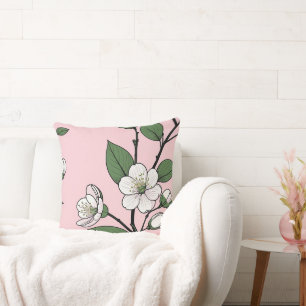 Coussin Branches en fleurs de cerisier rose - Floral moder