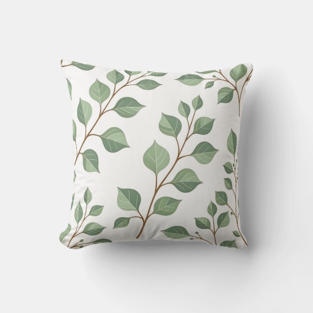 Coussin Branches Feuillues Vert Sage Aquarelle Botanique  (Recto)