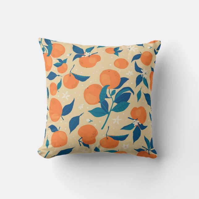 Coussin Branches Oranges : Motif Arrière - plan beige (Recto)