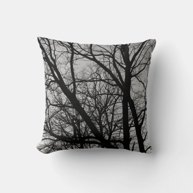 Coussin Branches silhouettées - noires et blanches (Recto)