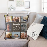 Coussin Braun taupe collage photo personnalisé anniversair<br><div class="desc">Un cadeau unique pour un 21ème anniversaire,  célébrant sa vie avec un collage de 8 de vos propres photos,  photos. Personnalisez et ajoutez son nom,  son âge et sa date. Couleur d'arrière-plan marron taupe,  texte blanc. Le nom est écrit avec un script de style moderne écrit à la main.</div>