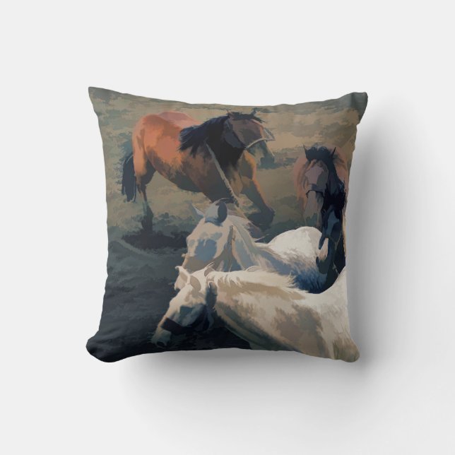 Coussin Breaking Away - Chevaux sauvages (Recto)
