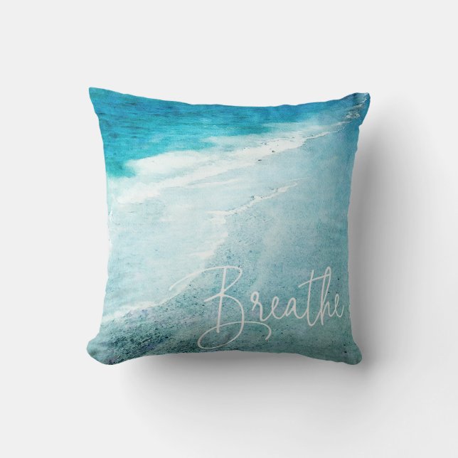 Coussin Breathe Yoga Citation Retro Beach Turquoise Blue O (Recto)