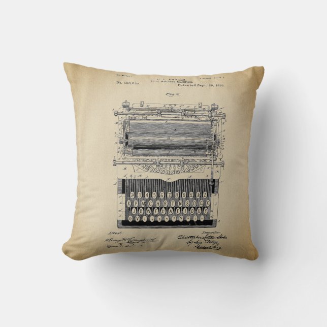 Coussin Brevet de machine à écrire vintage (Recto)