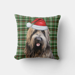 Coussin Briard Shepherd Green Plaid Noël Holiday