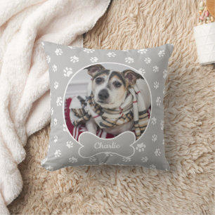 Coussin Bricolage Photo Chien Cercle Nom Os Pattes Blanche