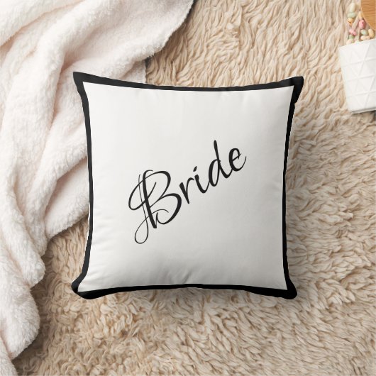 Coussin Bride noir Script Mariage chic (Couverture)