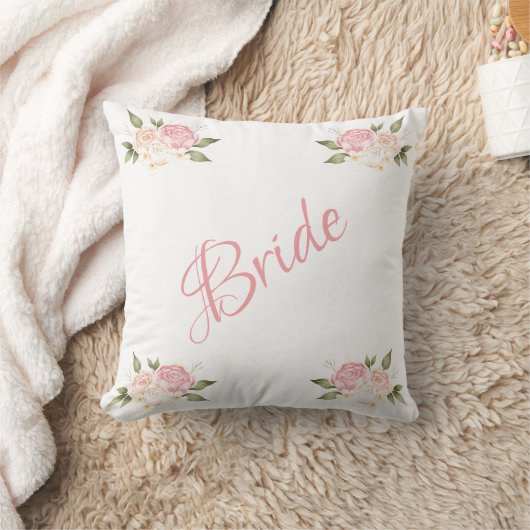 Coussin Bride rose floral Script chic Mariage aquarelle (Couverture)