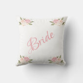 Coussin Bride rose floral Script chic Mariage aquarelle (Verso)
