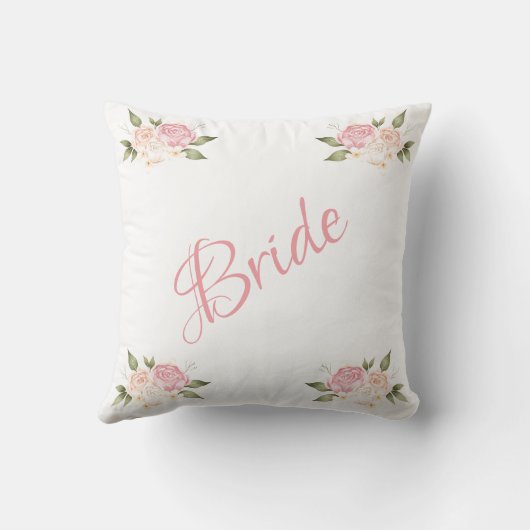 Coussin Bride rose floral Script chic Mariage aquarelle (Verso)