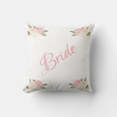 Coussin Bride rose floral Script chic Mariage aquarelle (Recto)