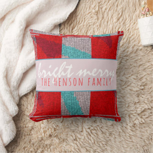 Coussin Bright and Merry Christmas Rouge Tricot Knitting