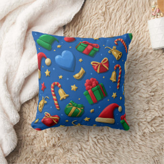 Coussin Bright Blue Holiday Icons Pattern